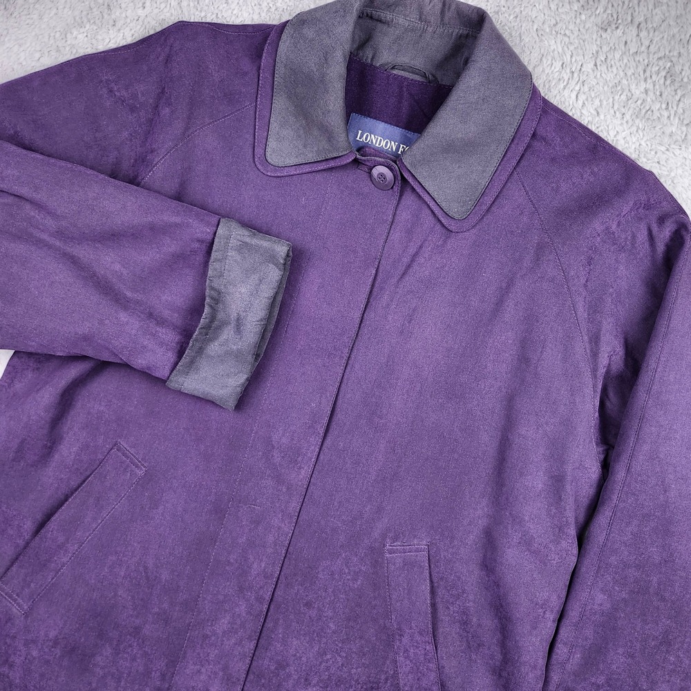 VTG London Fog Jacket Large Petite Purple Faux Suede Insulated Coat 90s Y2K